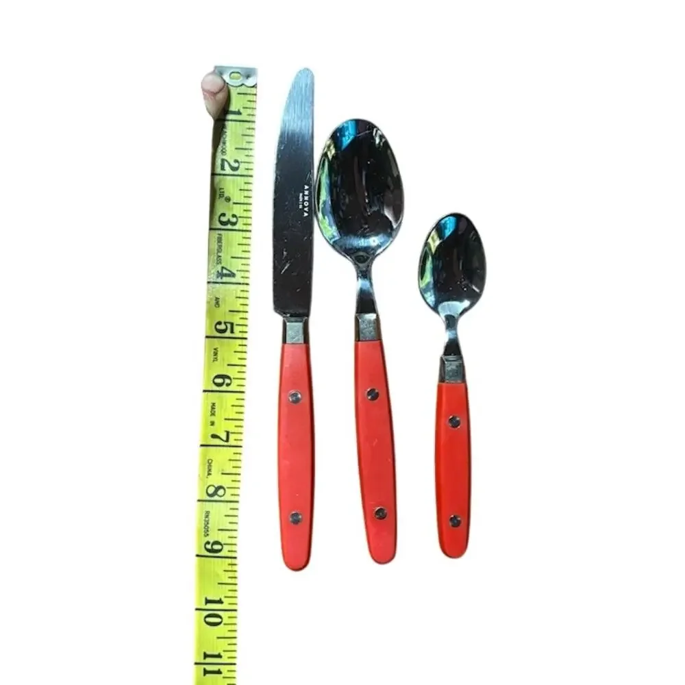 Annova France INOX Flatware Set 12 Pc Red Handle French Bistro Cutlery